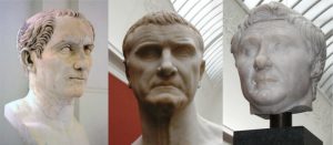 Busts of the members of the First Triumvirate: Caesar, Crassus, and Pompey
