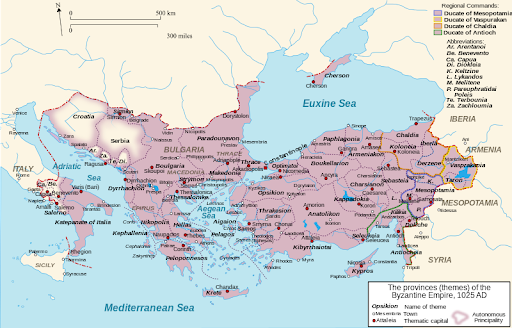 Map of the provinces of the byzantine empire in 1025 AD