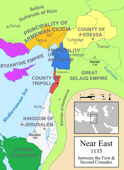 Map of Latin Principalities on the eastern side of the mediterranean at their height