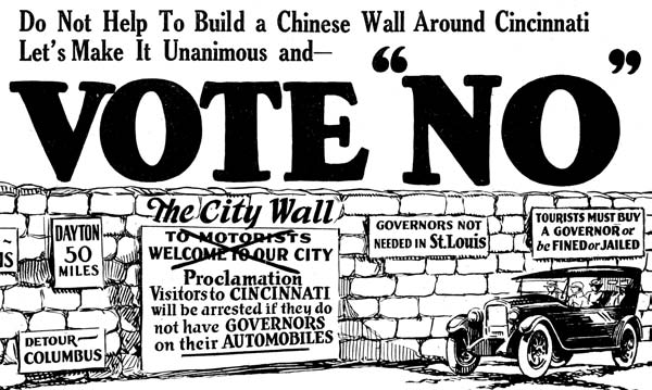 The text "Do Not Help To Build A Chinese Wall Around Cincinnati [.] Let's Make It Unanimous and - Vote "No""