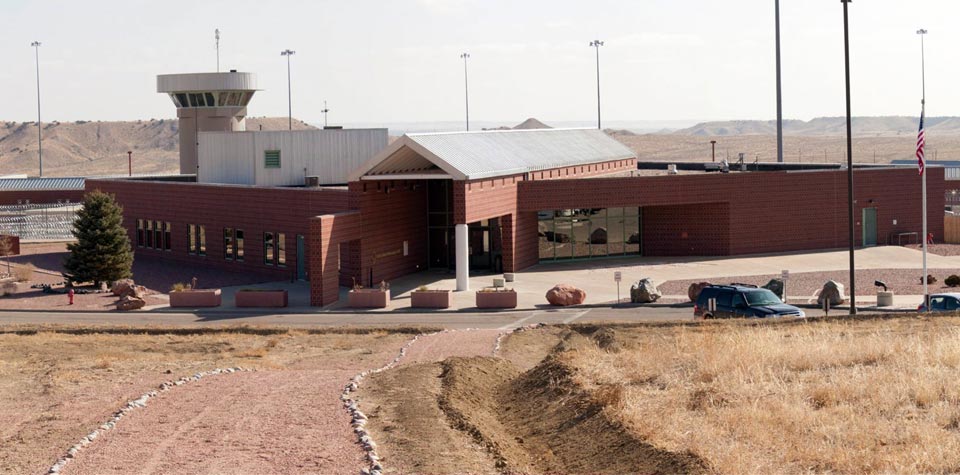 Prison surrounded by arid landscape. ADX Florence, an "unclassified" federal prison.