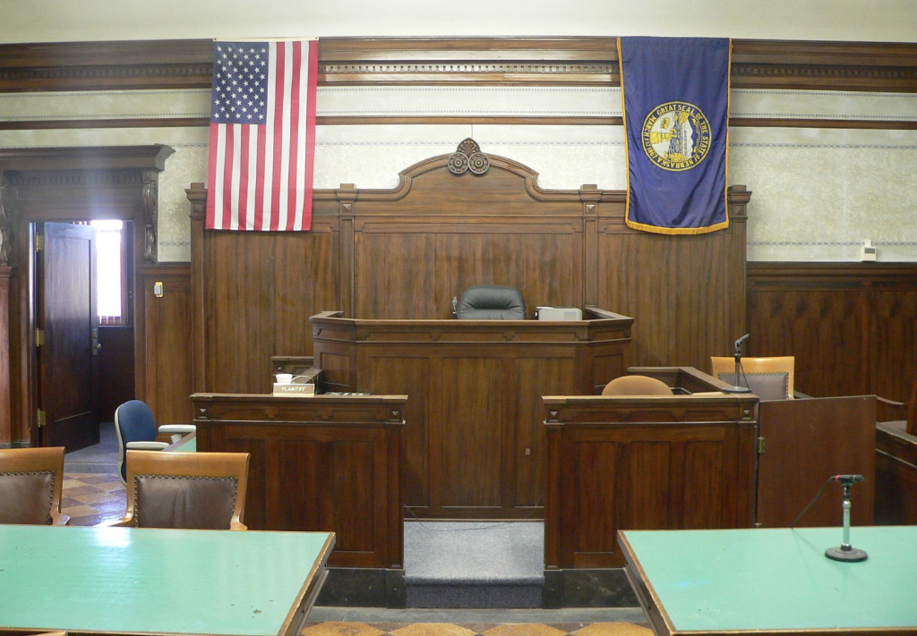 Court room looking towards judge's seat