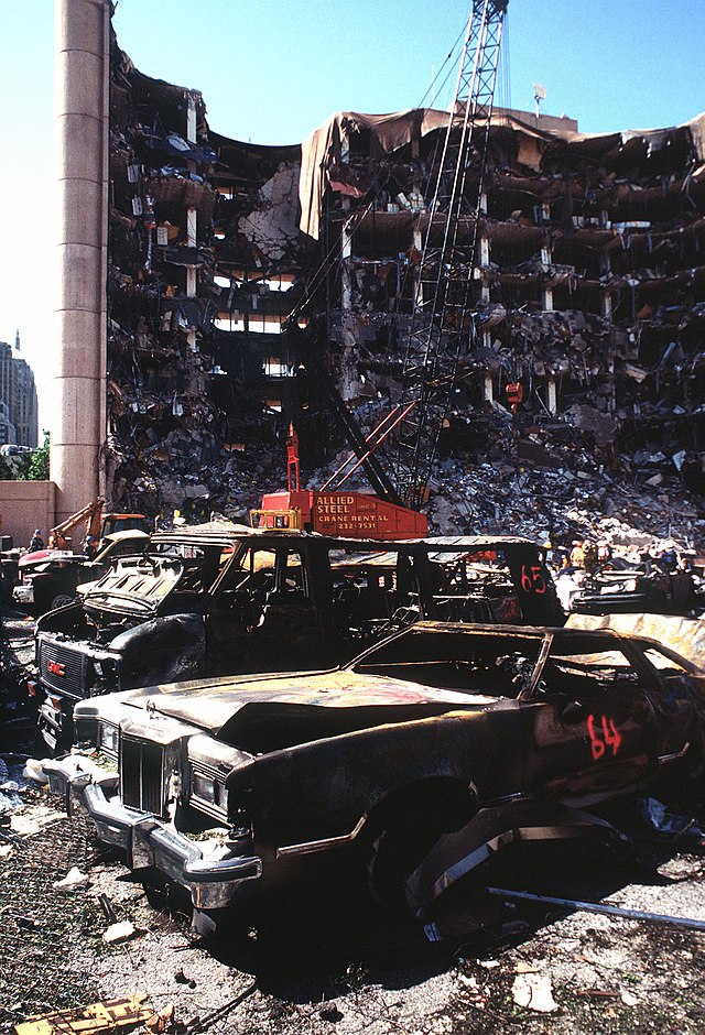 Aftermath of the Oklahoma City bombing, 1995.
