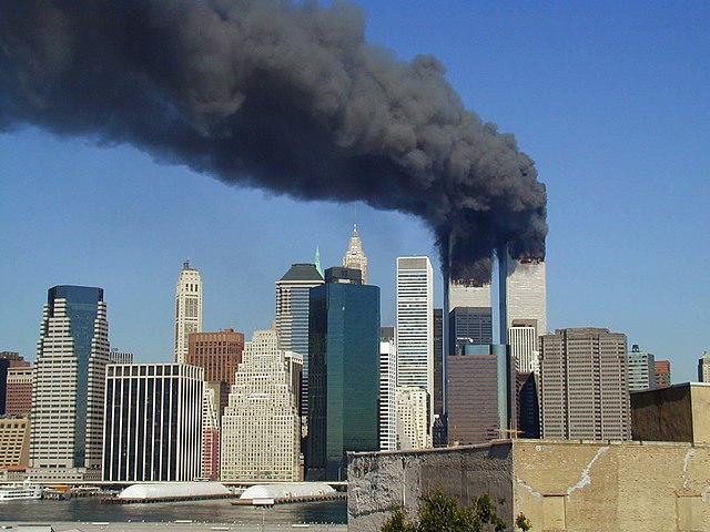 World Trade Center towers smoking, September 11, 2011.