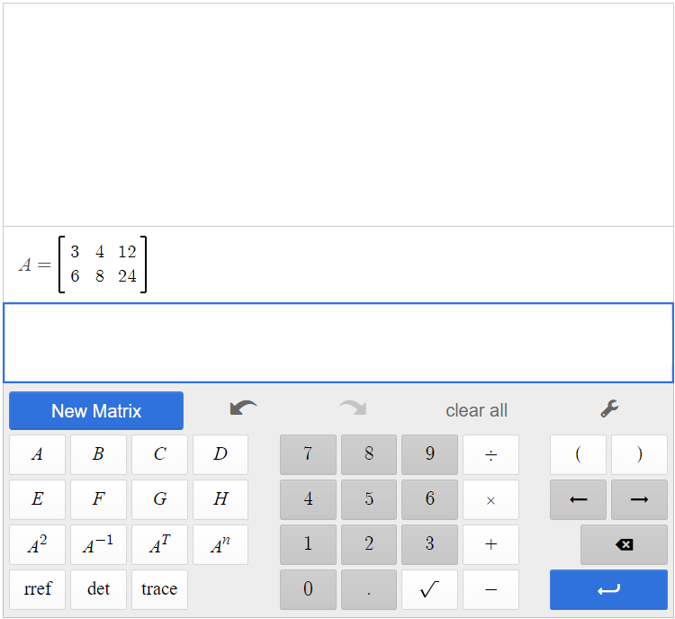 This is a screenshot of matrix A in the Desmos matrix calculator.