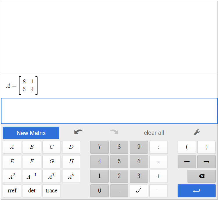 This is a screenshot of matrix A in the Desmos matrix calculator.