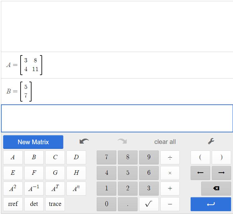 This is a screenshot of matrix A and matrix B in the Desmos matrix calculator.