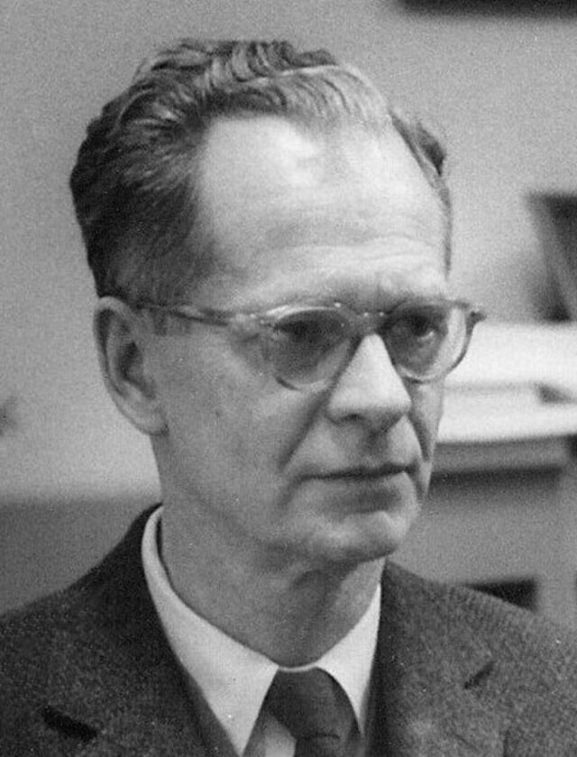 A photo of B.F. Skinner at the Harvard Psychology Department, circa 1950.