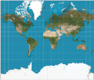 A flat map of the Earth.
