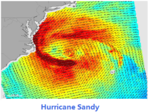 A colored map of vectors as Hurricane Sandy.