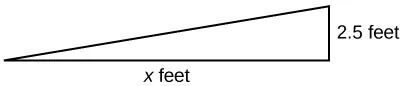 Right triangle with legs of x feet and 2.5 feet