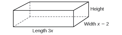 Image of box with length 3x, width x-2, and height.