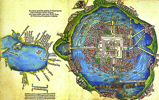 A map shows the city of Tenochtitlán.