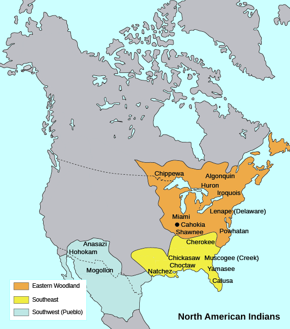 A map shows the locations of major Native American cultural groups.