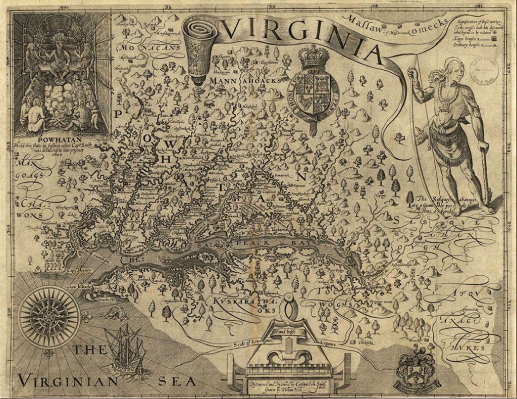 A detailed 1622 map of Virginia is shown.