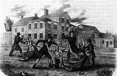 Nineteenth-century lithograph depicting the massacre of Conestoga in 1763 at Lancaster, Pennsylvania.
