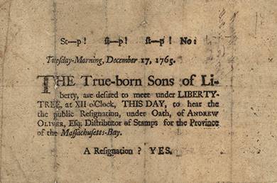 Broadside calling for the resignation of Andrew Oliver, the Massachusetts Distributor of Stamps.