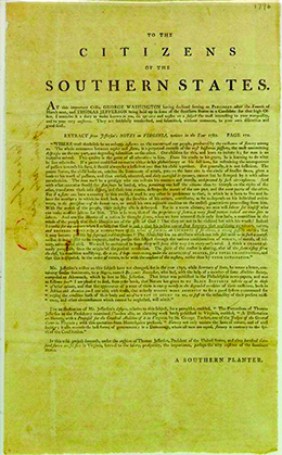 1796 broadside to “the Citizens of the Southern States” by “a Southern Planter”