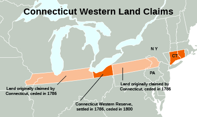 Map showing Connecticut Western Land Claims.