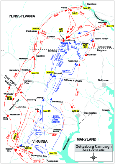 A map of the Gettysburg campaign is shown.