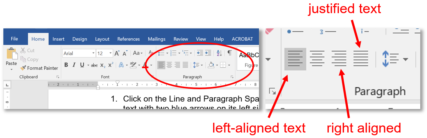 Screenshot of Microsoft Word tool bar showing justification icons