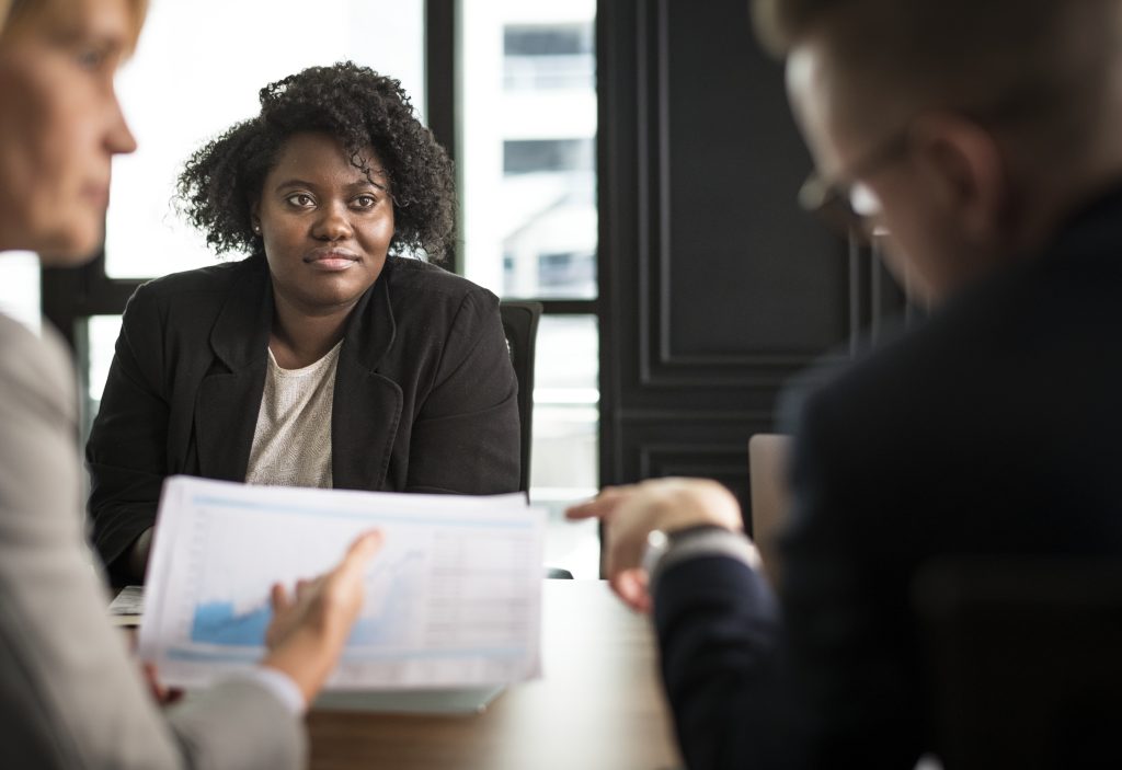 woman listening in a meeting